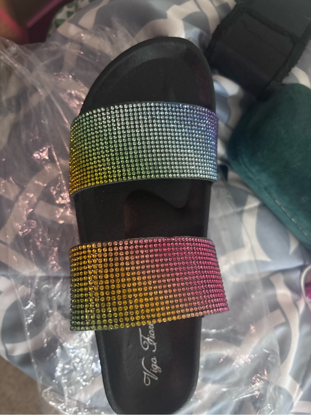 Dolls Kill Rainbow Rhinestone Platform Slide Sandals - Picture 4 of 5